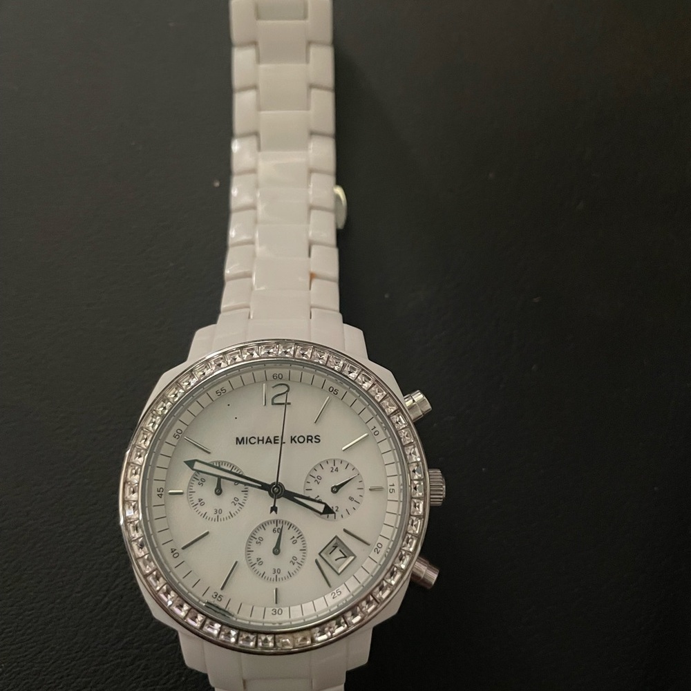 Michael Kors Silver and White Chronograph Watch